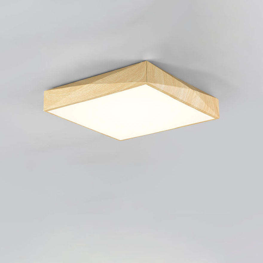 Minimalist Wood Grain Square Geometric LED Flush Mount Light