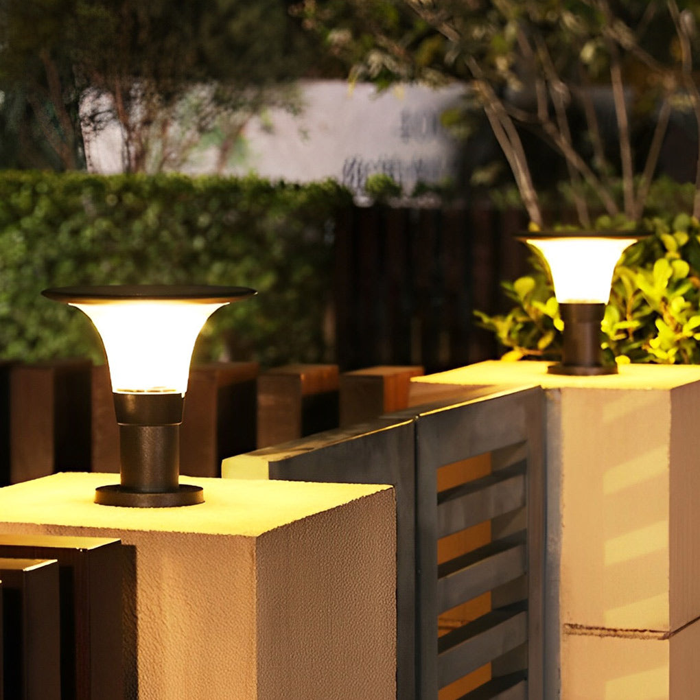 Round Dimmable LED Waterproof Black Solar Fence Post Light