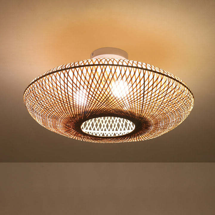 Japanese Bamboo Flying Saucer 3-Light Semi-Flush Light