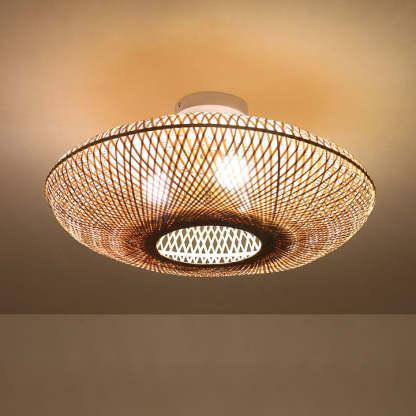 Japanese Bamboo Flying Saucer 3-Light Semi-Flush Light