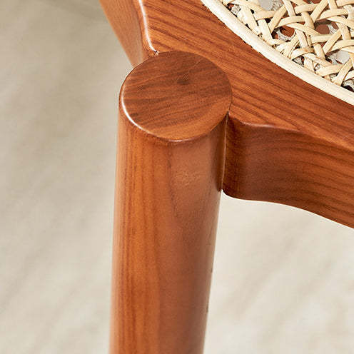 Japanese Rattan Wood Stackable Low Stool — Square / Walnut Color