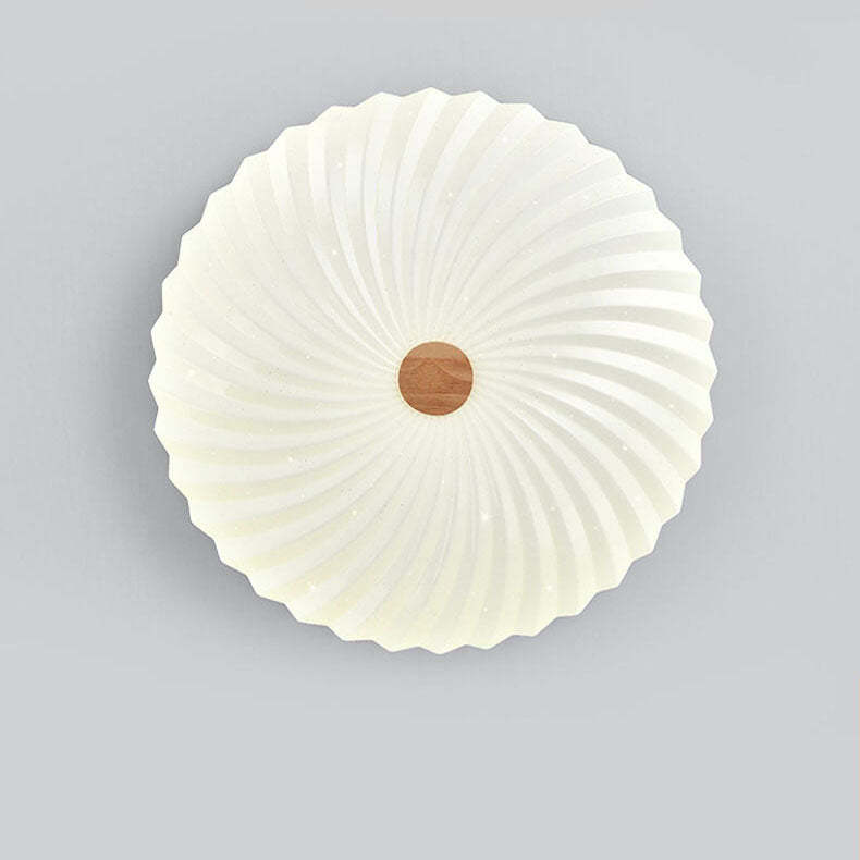 Modern Wood Pleated Star Round LED Flush Mount Light