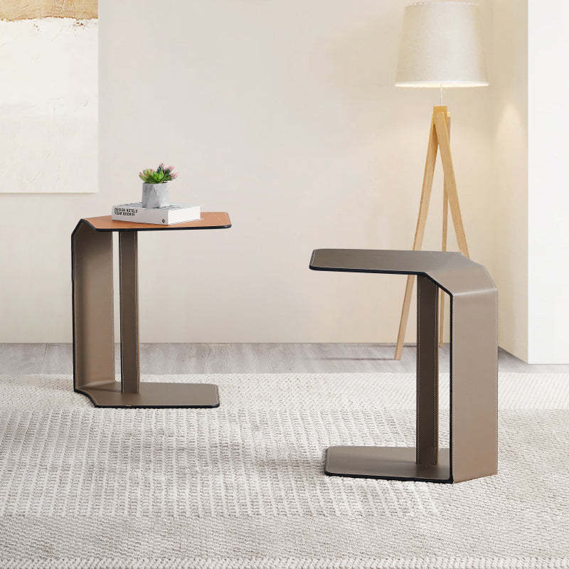Modern Saddle Leather Steel Side Table — Gray Table Top + Gray Frame