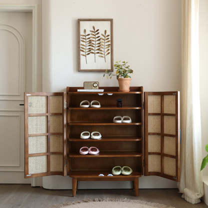 Vintage Rattan Wood 5-Tier Shoe Storage