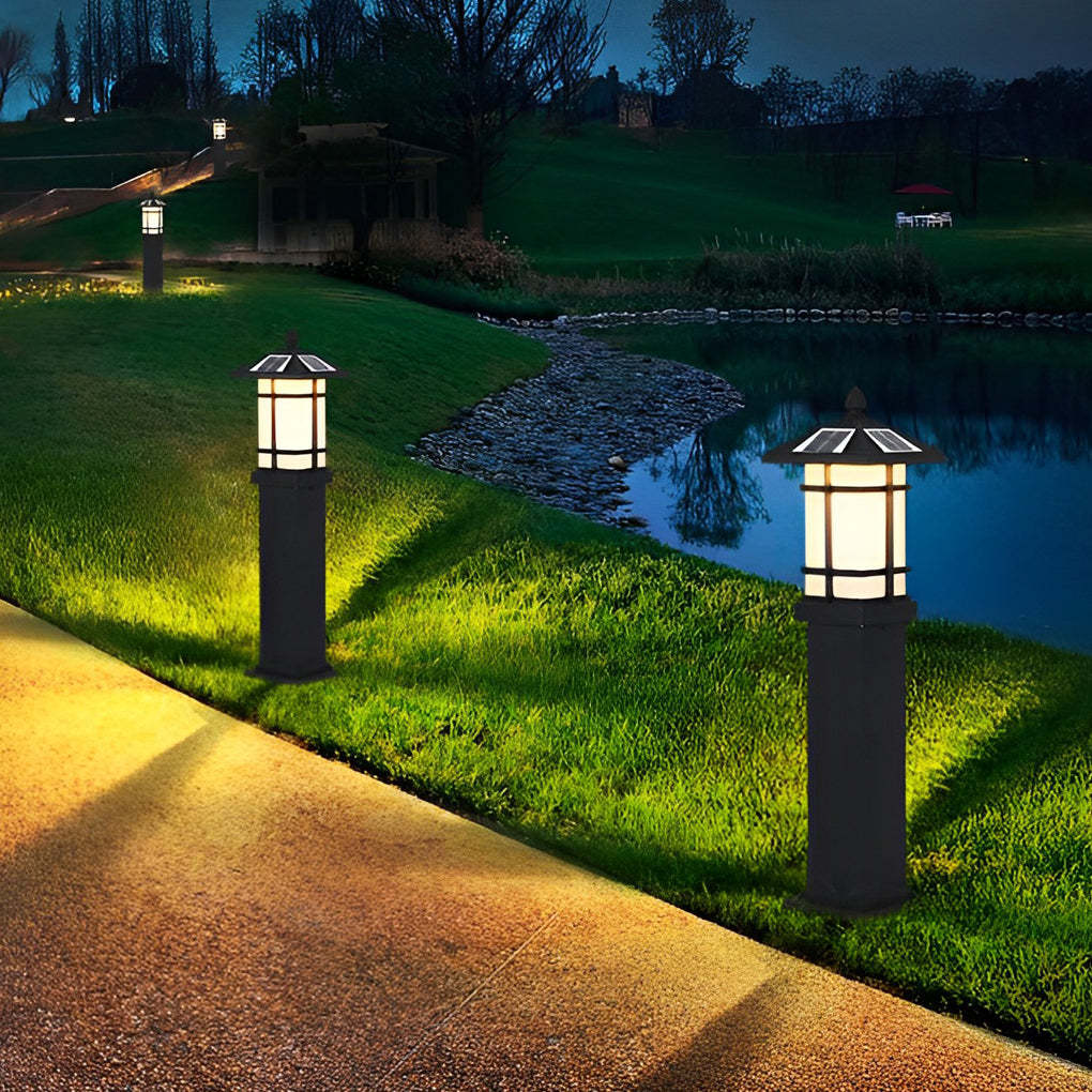 Modern Solar LED Lawn Lamp with Ancient Asian Style Top Waterproof Outdoor Light-Lighom