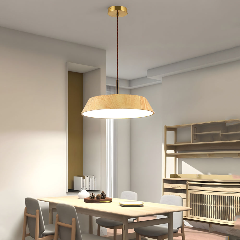 Rustic round black pendant lighting, Lighom — Cool White (6000K) / Walnut