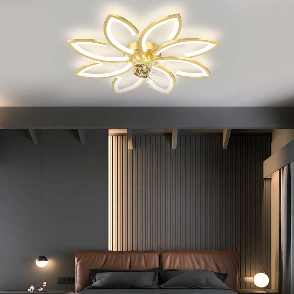 Modern Flowers 3-Step Dimming LED Nordic Flush Mount Fan — 8-Light / Gold