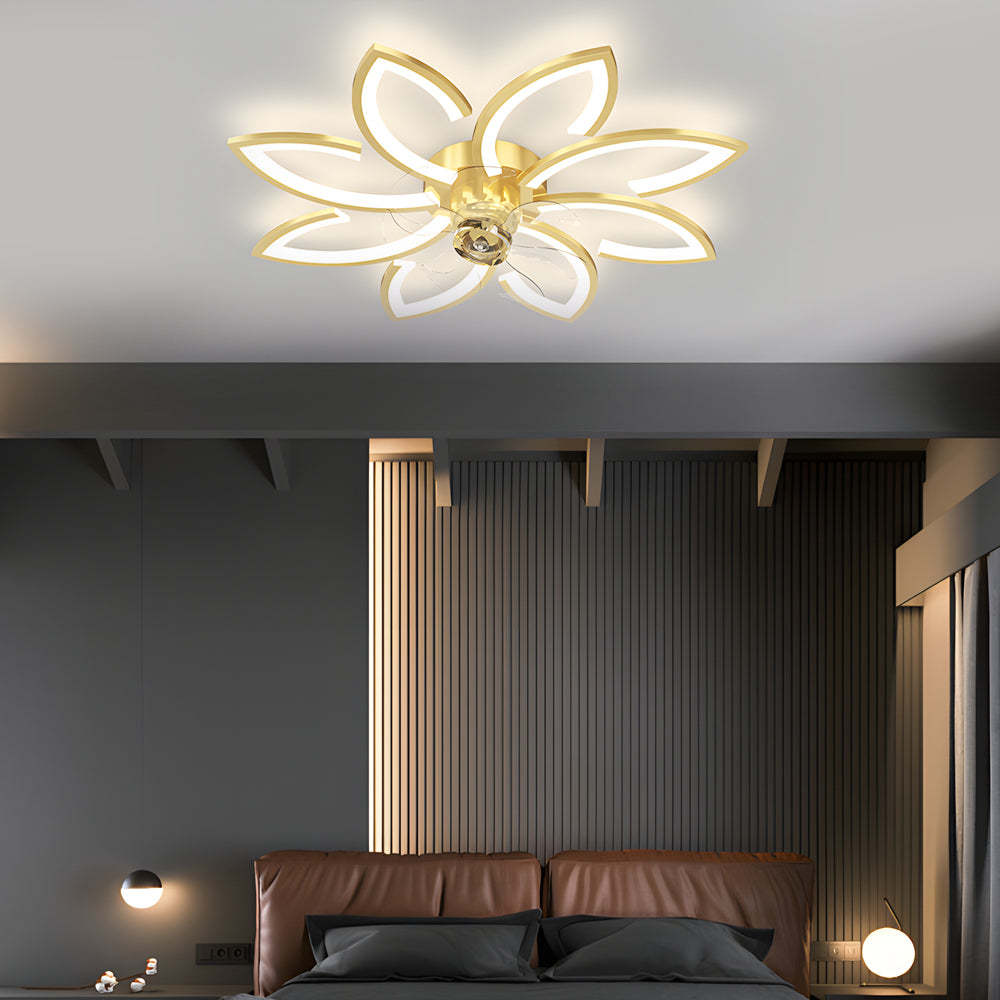 Modern Flowers 3-Step Dimming LED Nordic Flush Mount Fan — 8-Light / Gold