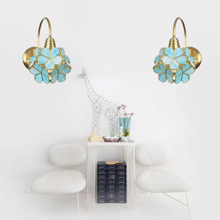 European Tiffany Vintage Brass Glass Sconce — Blue / 110V-120V For US/CA