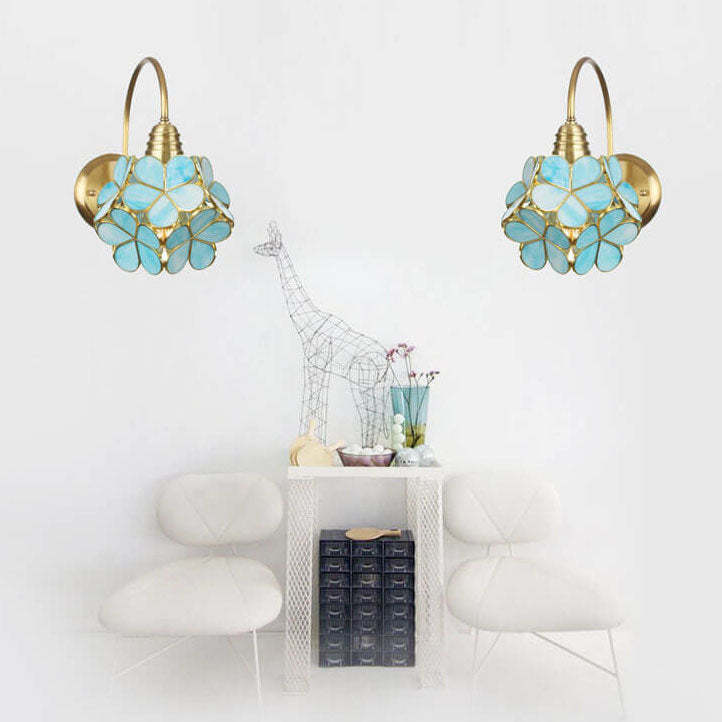 European Tiffany Vintage Brass Glass Sconce — Blue / 110V-120V For US/CA
