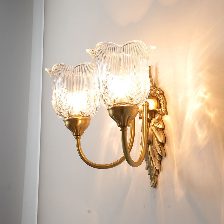 Vintage Flower Cup Brass Glass Sconce