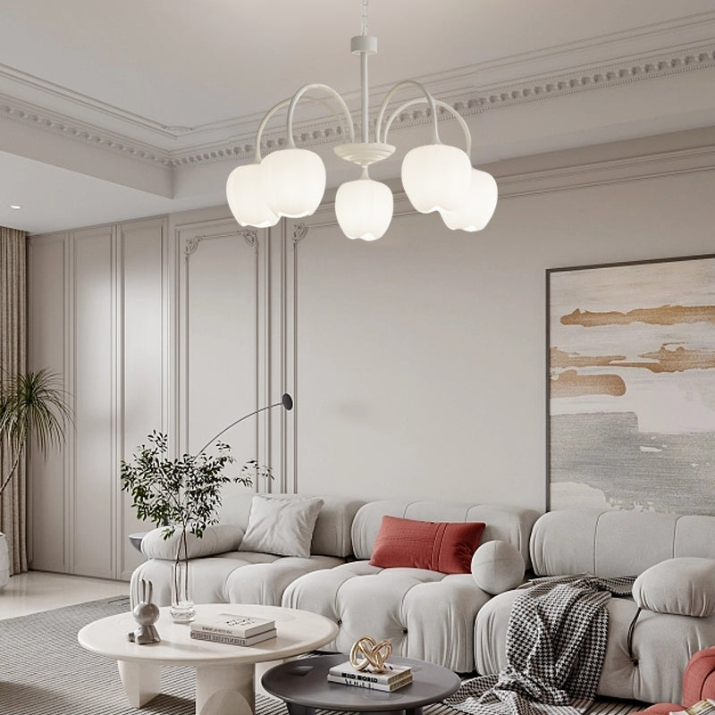 Tulips Flowers Three Step Dimming LED Milky White Modern Chandelier-Lighom