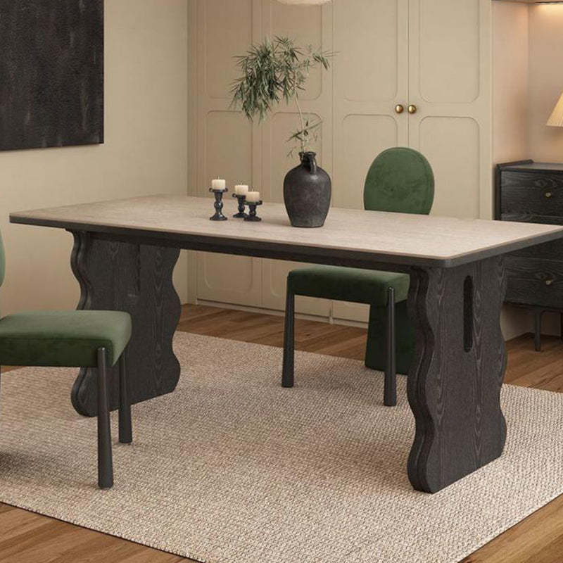 Retro Wave Wood Slate Dining Table — Brown
