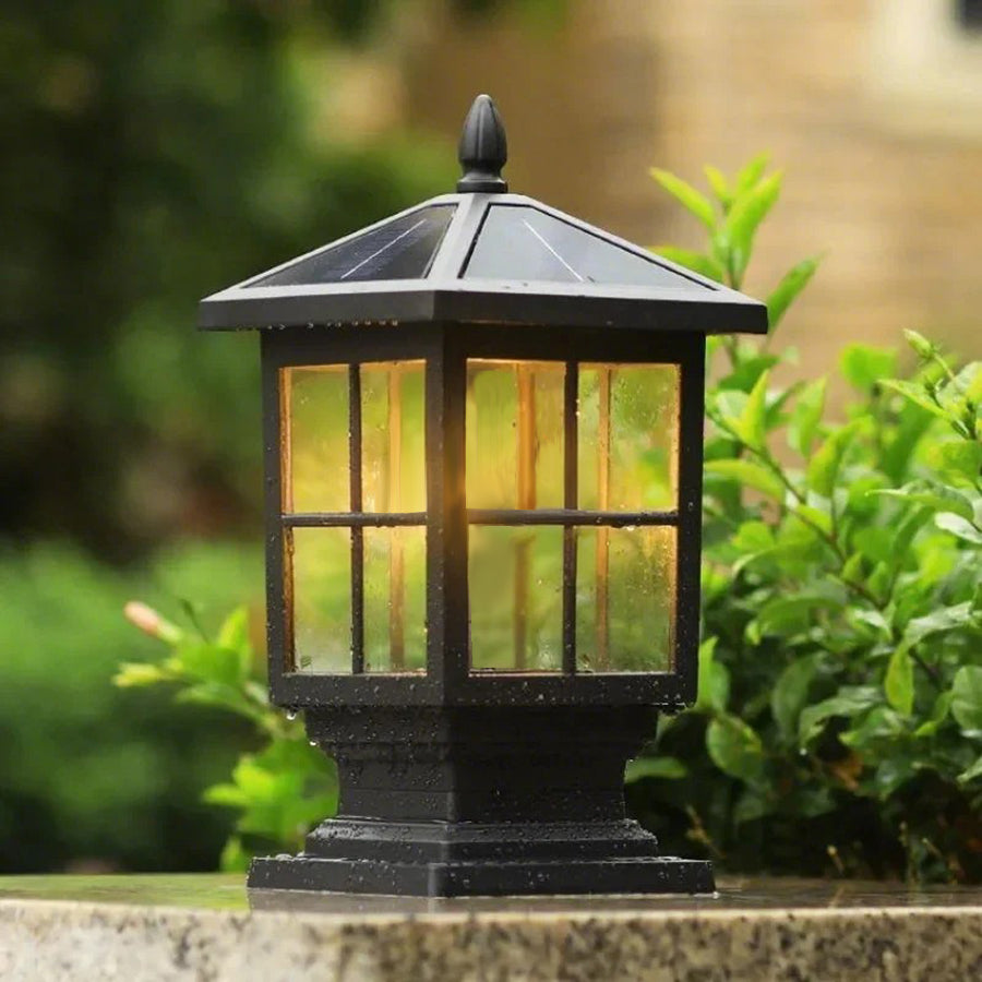 Traditional Square Black Solar Post Cap Light