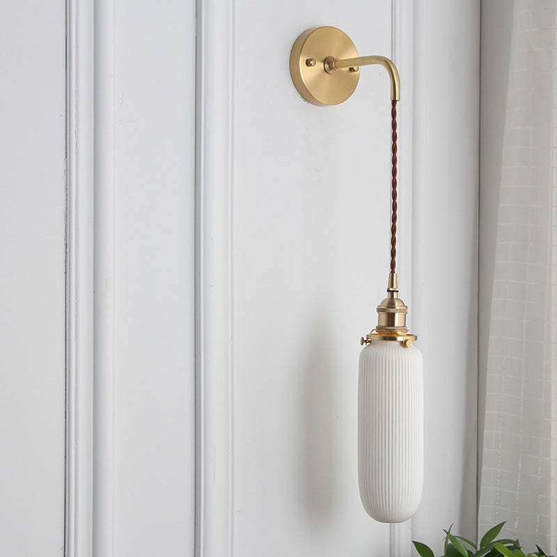 Japanese Retro Cylinder Oval Brass Lucite Wall Sconce