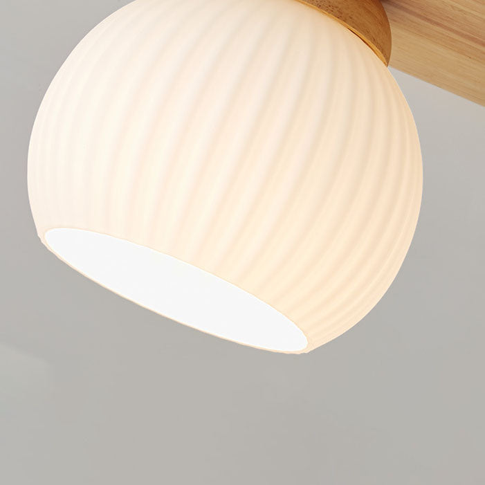Japanese Vintage Striped Glass Wood Long Plate Flush Light