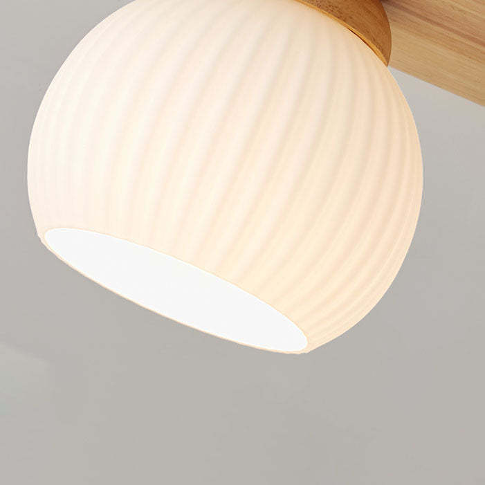 Japanese Vintage Striped Glass Wood Long Plate Flush Light