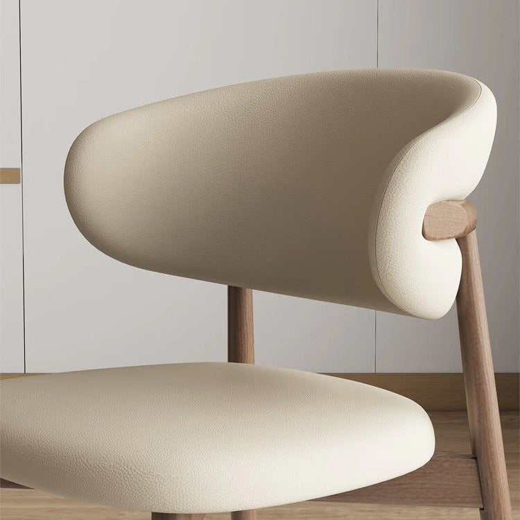 Nordic Leather Metal Dining Chair — White + Walnut Frame