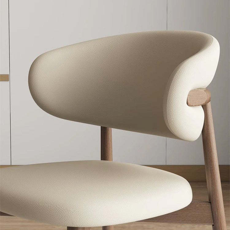 Nordic Leather Metal Dining Chair — White + Walnut Frame