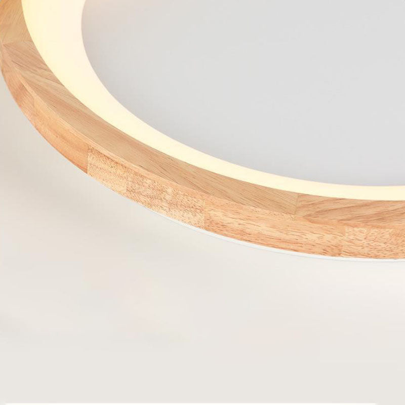 Nordic Wood Frame Acrylic Round LED Flush Mount Light