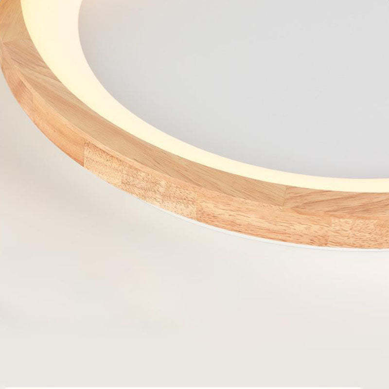Nordic Wood Frame Acrylic Round LED Flush Mount Light