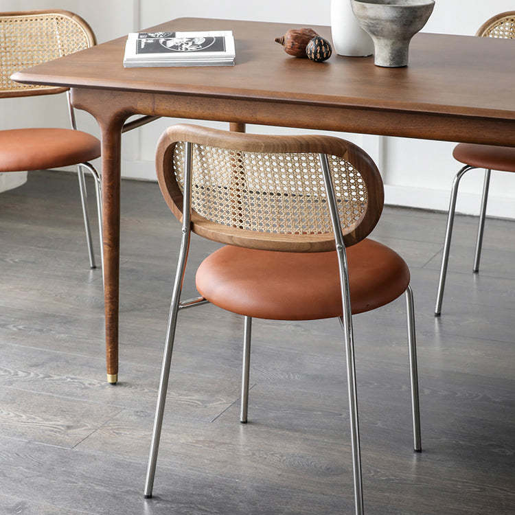 Nordic Leather Wood Rattan Armchair
