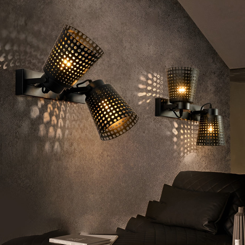 Retro Iron Hollow Adjustable Black Industrial Plug-In Sconce
