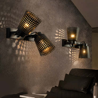 Retro Iron Hollow Adjustable Black Industrial Plug-In Sconce