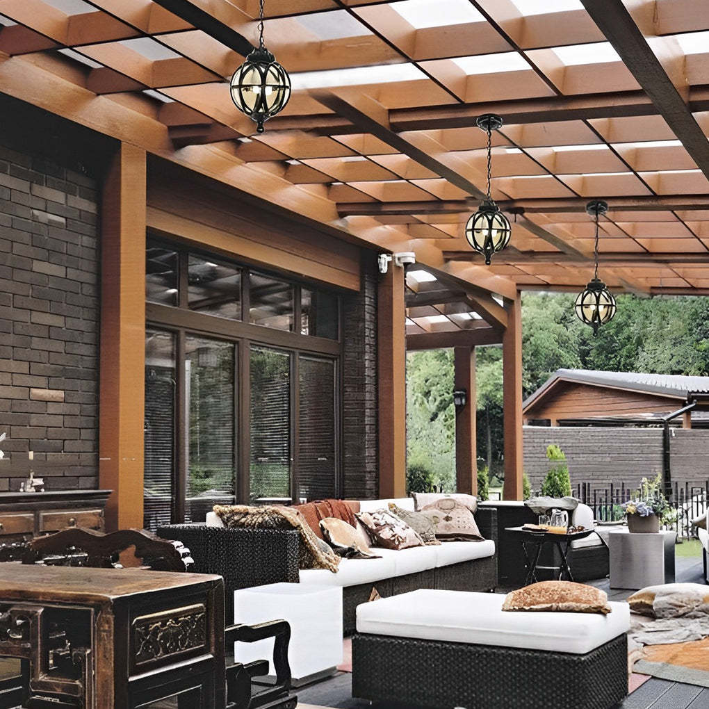 European-style Retro Pendant Aluminum Glass Hanging Ball Outdoor Ceiling Light-Lighom