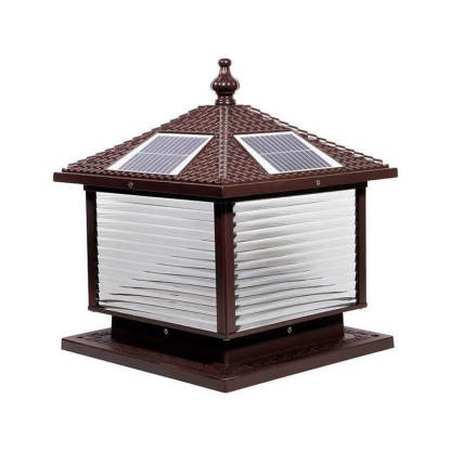 Retro Square Die-Cast Aluminum Glass Solar Column Light — A / Solar