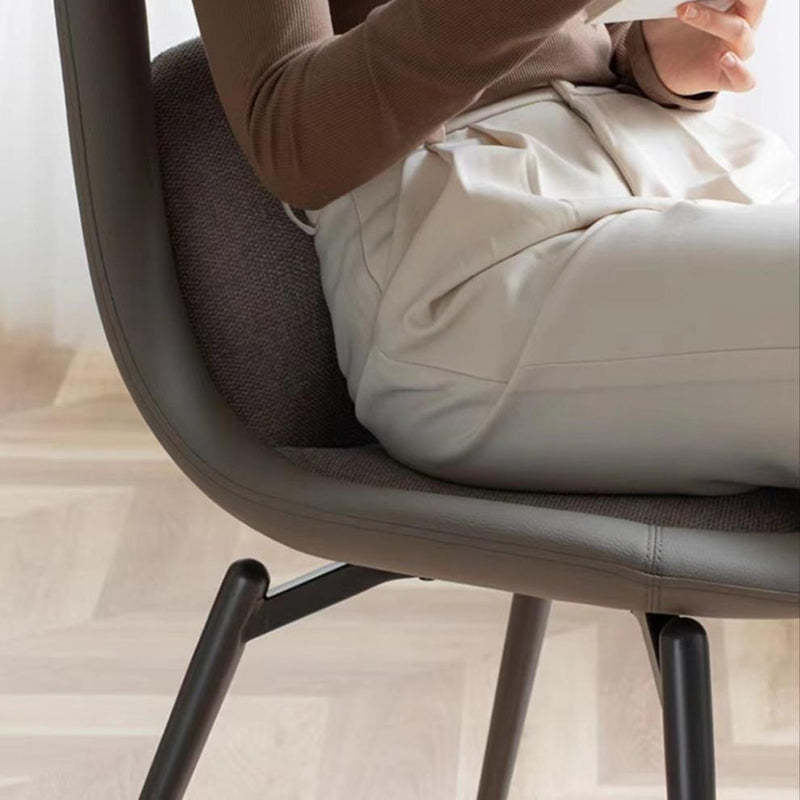 Scandinavian Curved Leather Tapered Leg Dining Chair