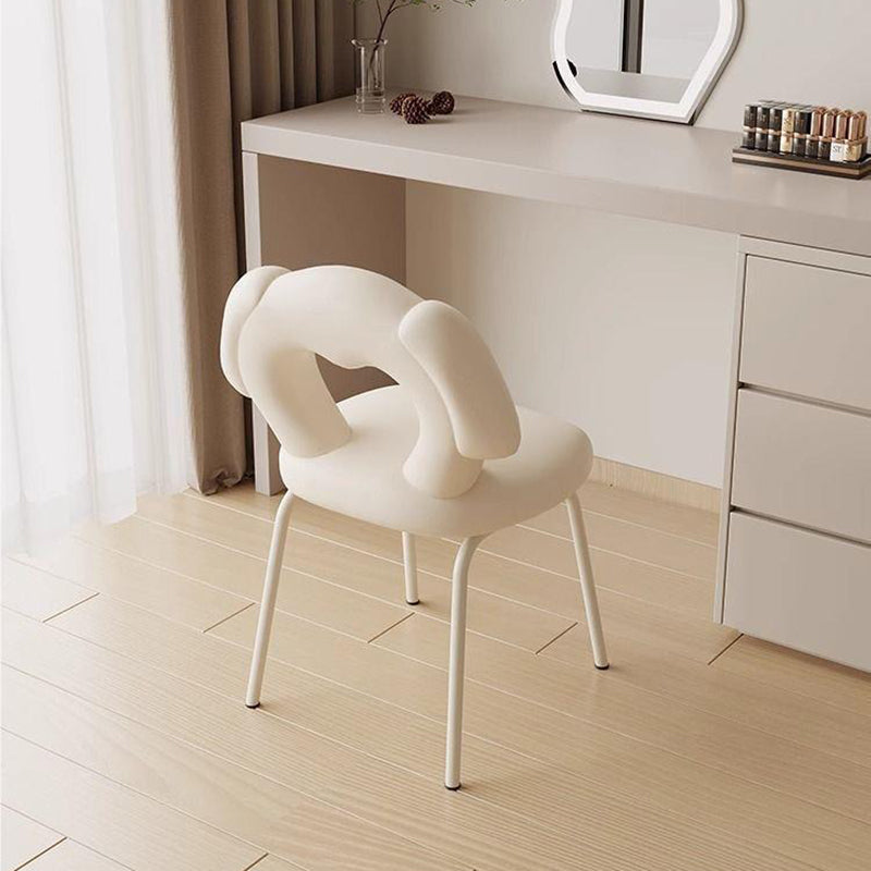 Modern Hollow Dog Lambswool Wood Vanity Stool — Non-Swivel / White + Brown