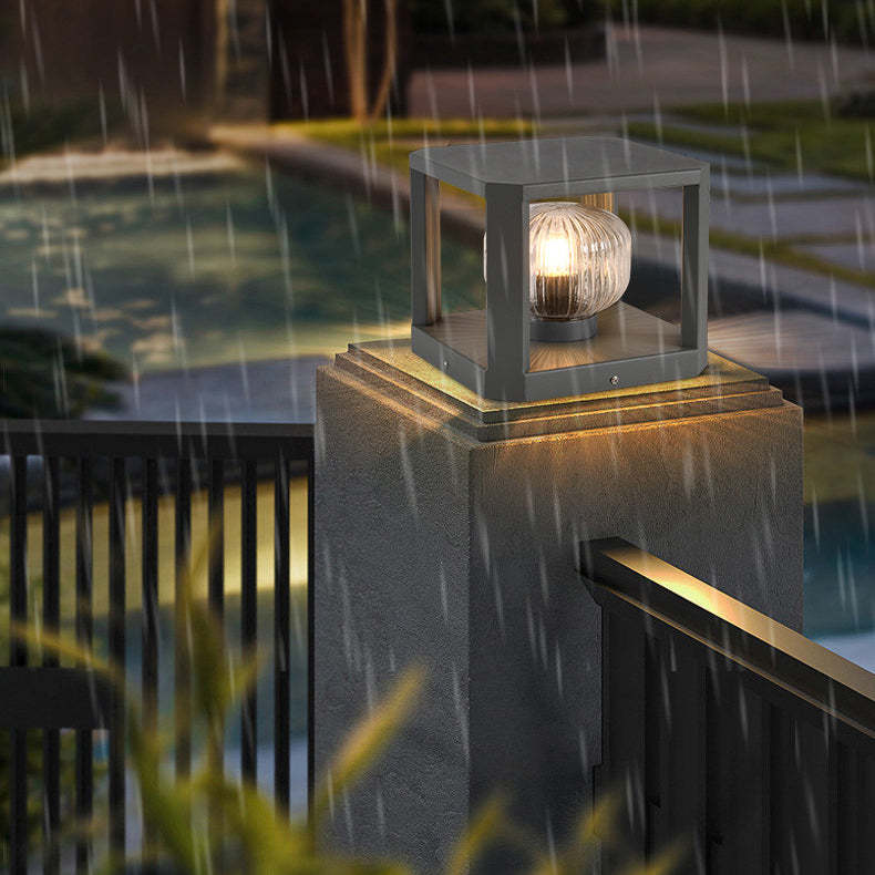 Modern Solar Stainless Steel Glass Cube Ball Landscape Light