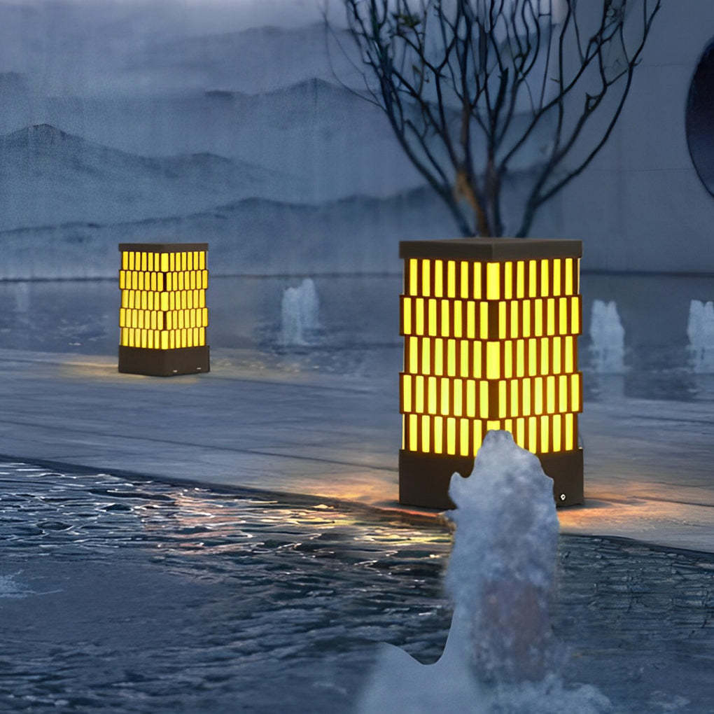 Retro Grid Designed Waterproof LED Black Modern Lawn Lamp Outdoor Lighting-Lighom