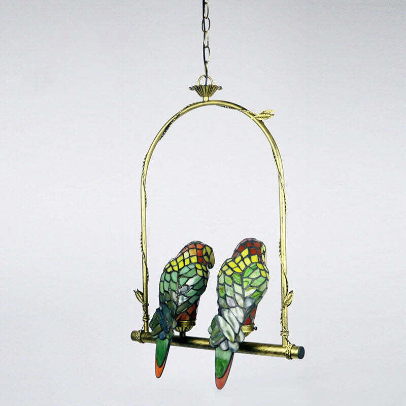 Tiffany Chinese Vintage Glass Parrot LED Pendant Light