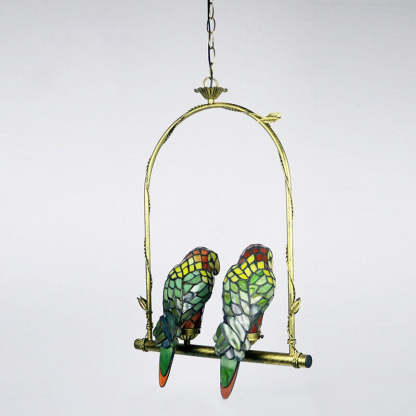 Tiffany Chinese Vintage Glass Parrot LED Pendant Light