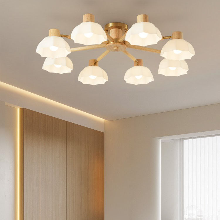 Japanese Wabi-Sabi Rubberwood Glass Flush Light