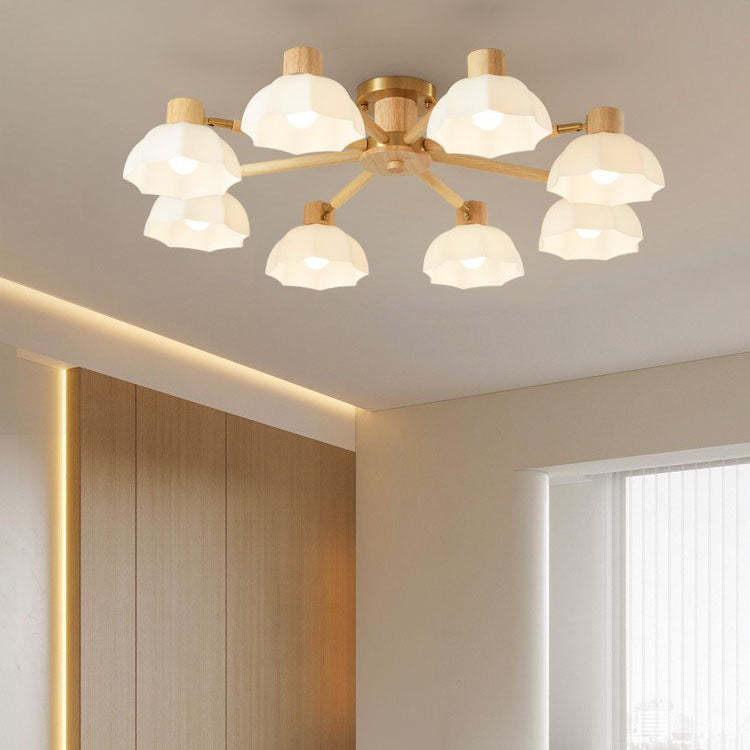 Japanese Wabi-Sabi Rubberwood Glass Flush Light