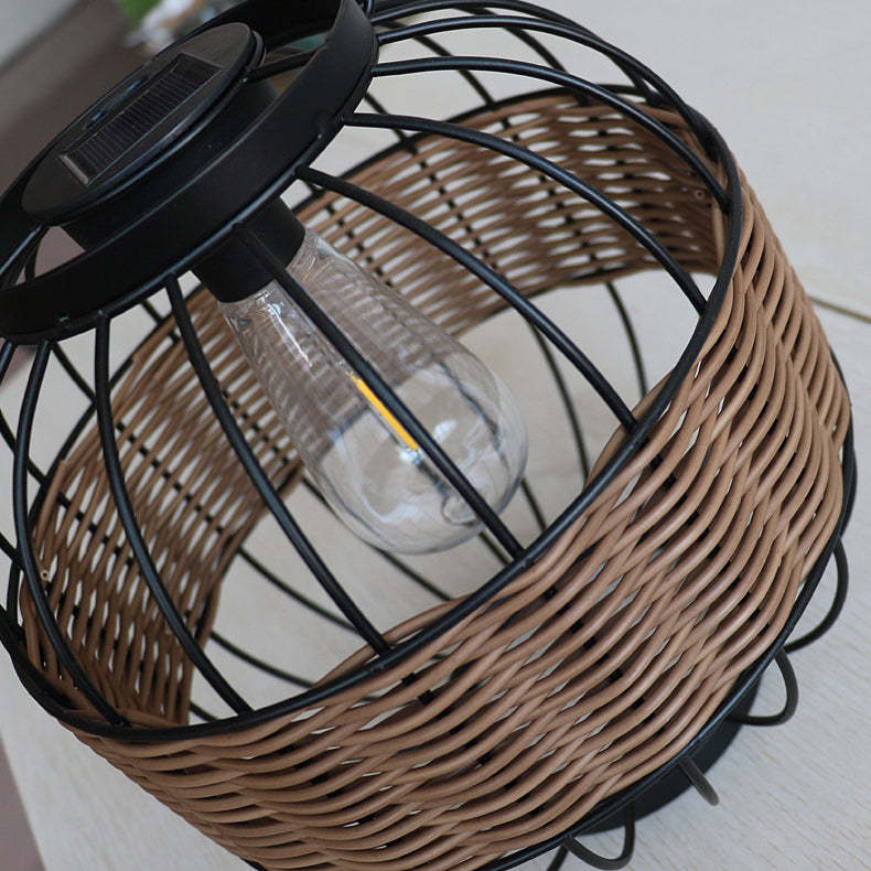 Vintage Rattan Iron Ball Outdoor Light