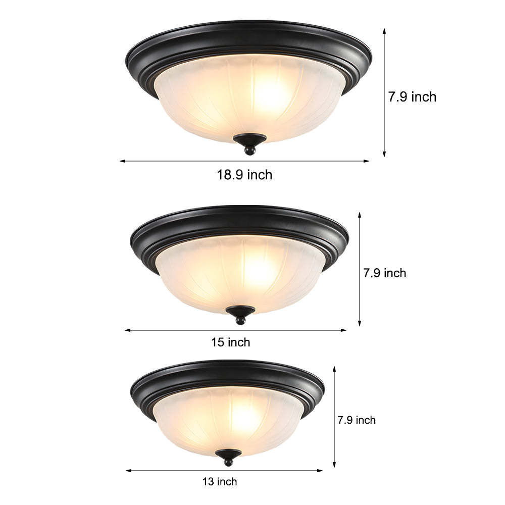 Round Glass Iron American Bedroom Ceiling Light
