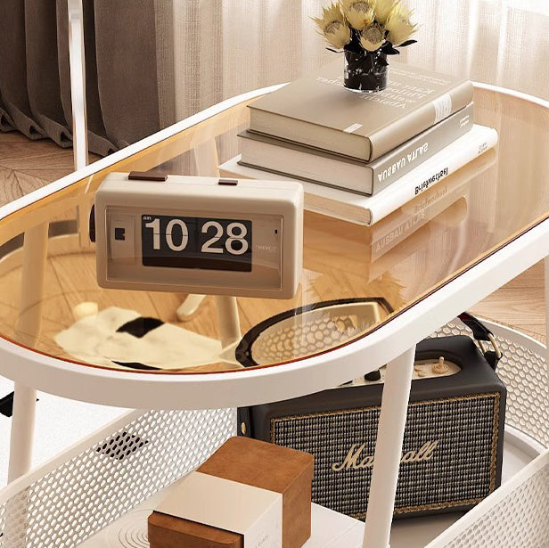 Modern Elliptical Glass Iron 2-Tier End Table — B / Black