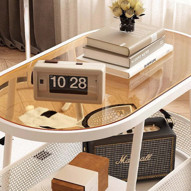 Modern Elliptical Glass Iron 2-Tier End Table — B / Black