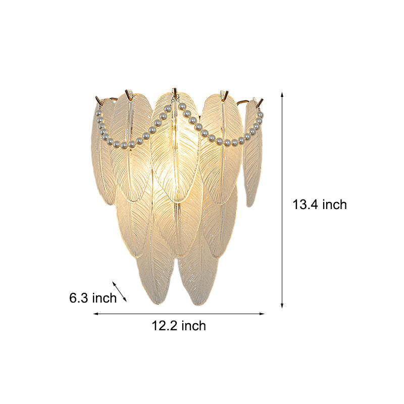 Glass Leaves Feathers Luxury Three Step Dimming French Style Wall Lamp-Lighom