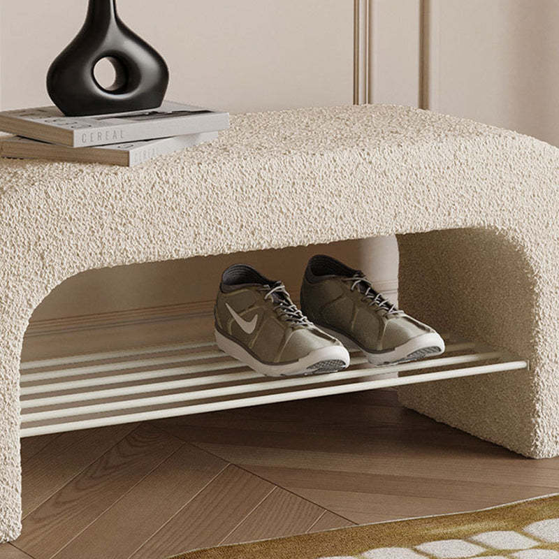 Minimalist Lambswool PU Leather Iron 1-Shelf Storage Bench — Black