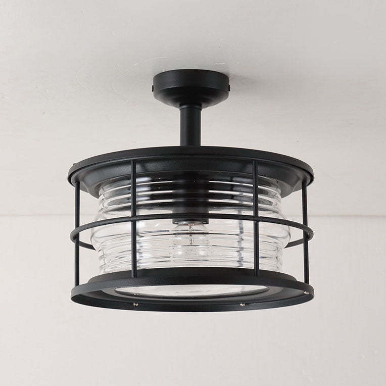 Industrial Vintage Drum Outdoor Ceiling Light