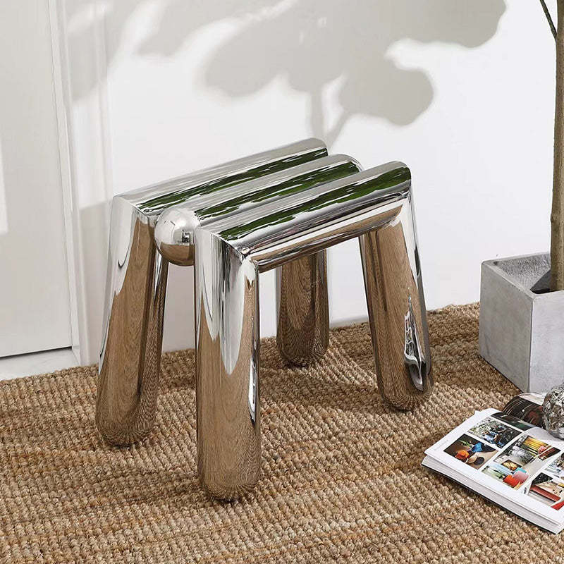 Minimalist Steel Tube Geometric Footstool