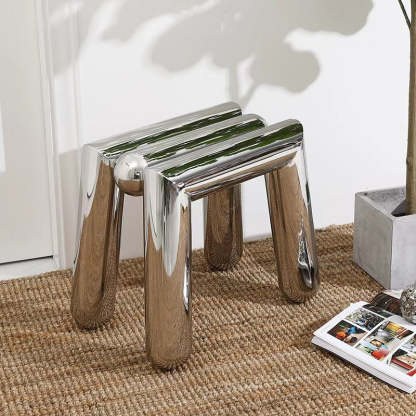 Minimalist Steel Tube Geometric Footstool