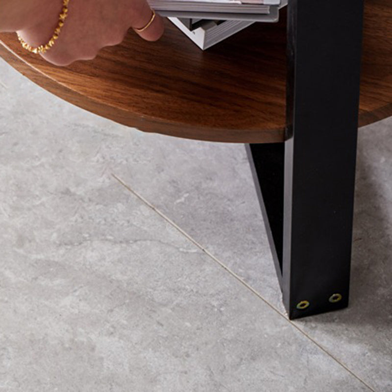 Scandinavian Round Wood Iron 2-Tier End Table