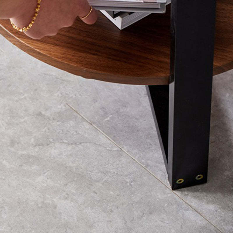 Scandinavian Round Wood Iron 2-Tier End Table