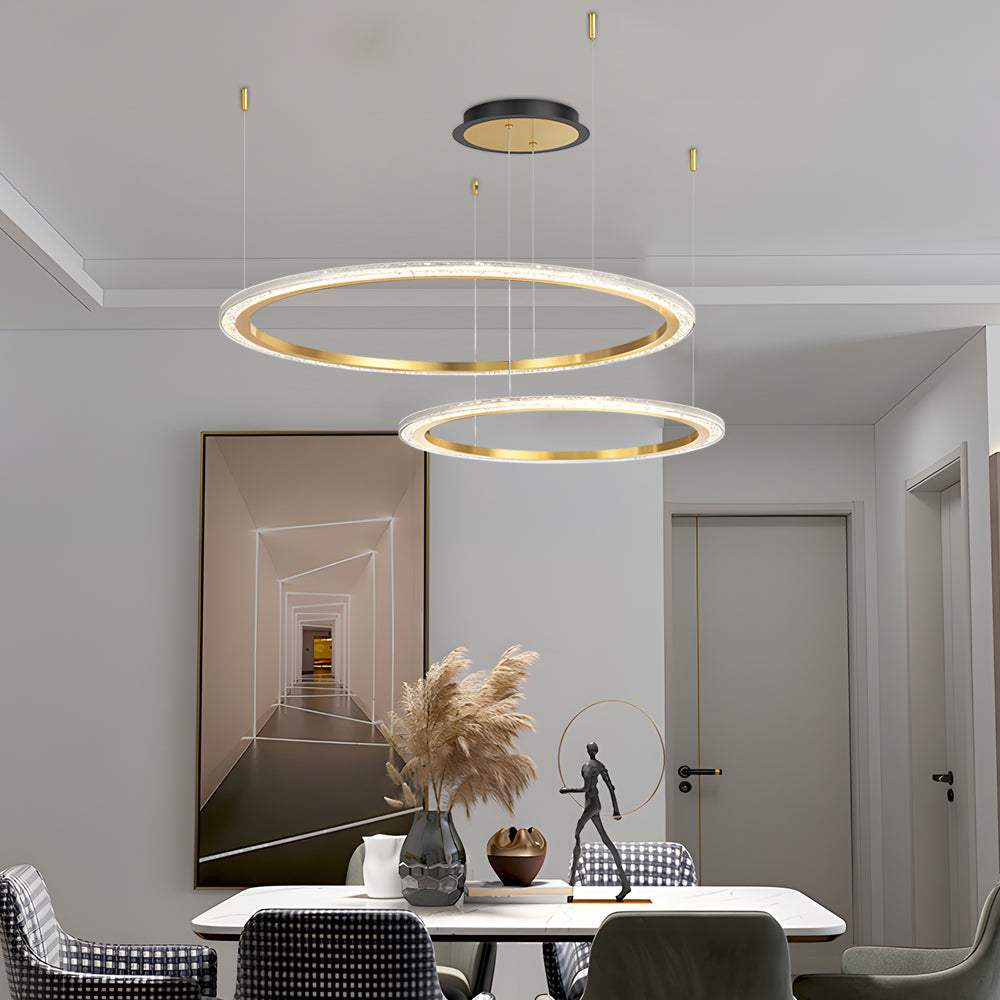 Minimalist ring circular synthetic chandeliers — 35.4" L x 23.6" W / 2-Ring / Brushed Gold